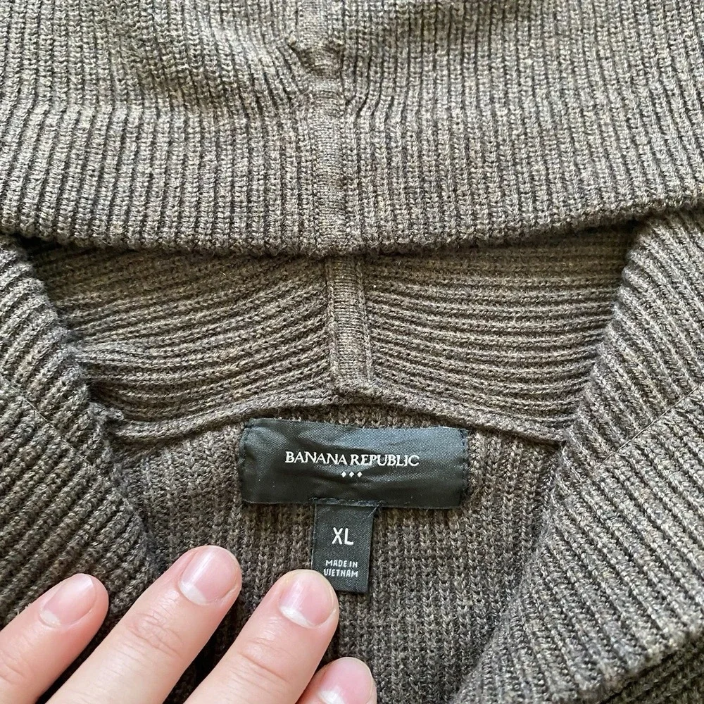 Banana Republic Ribbed Knit Full Zip Hoodie Men's XL Brown Minimal Cotton Blend